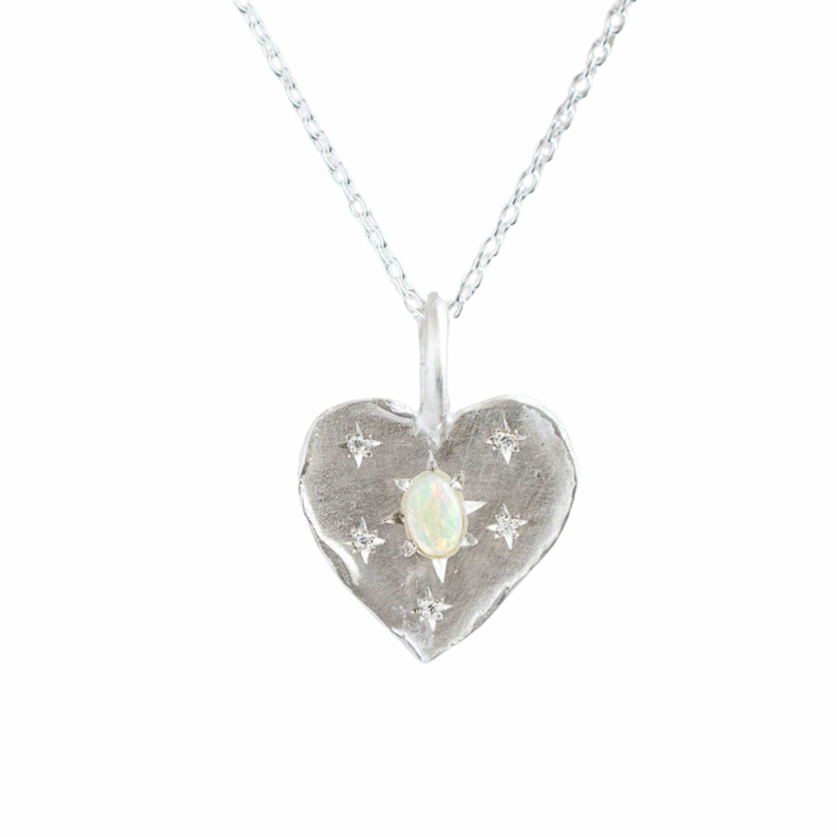 Crystal Opal and Diamond Big Heart Necklace