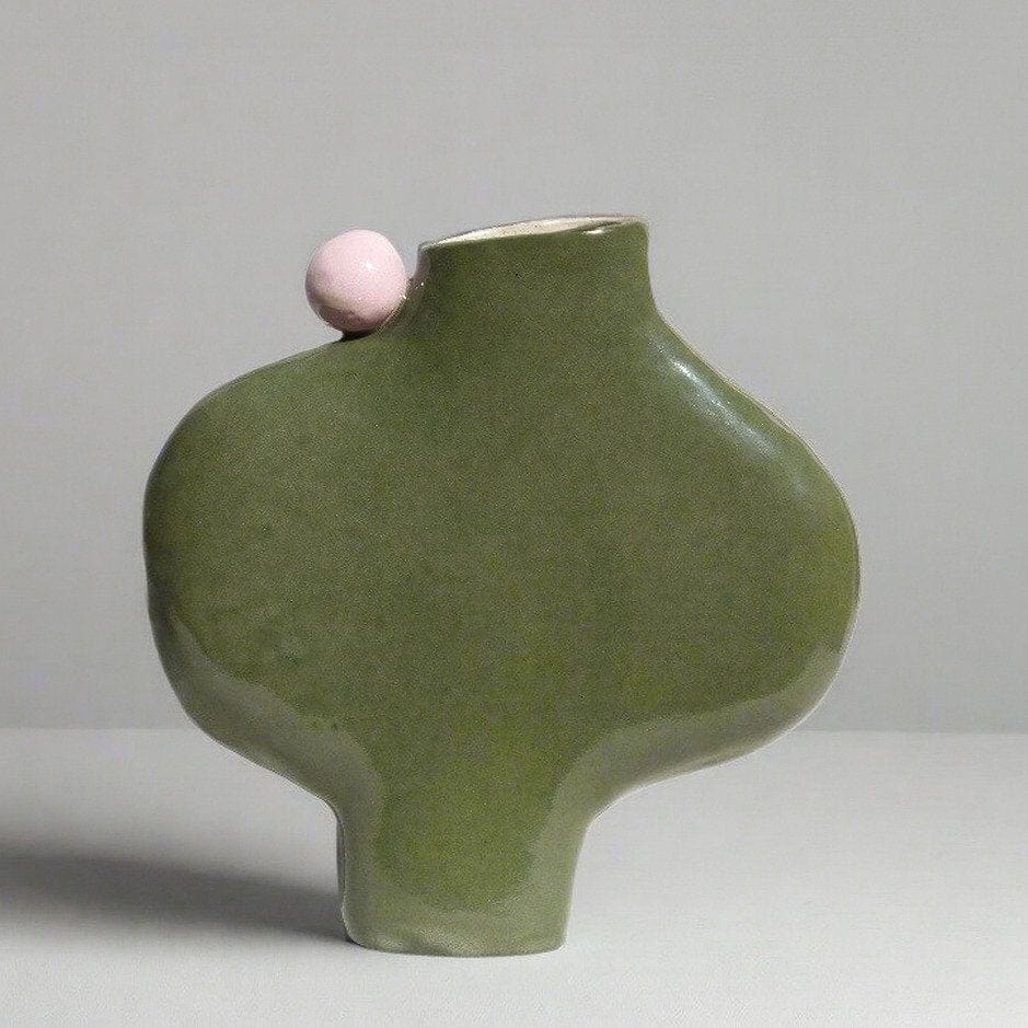 Olive Green And Lilac Ball Vessel