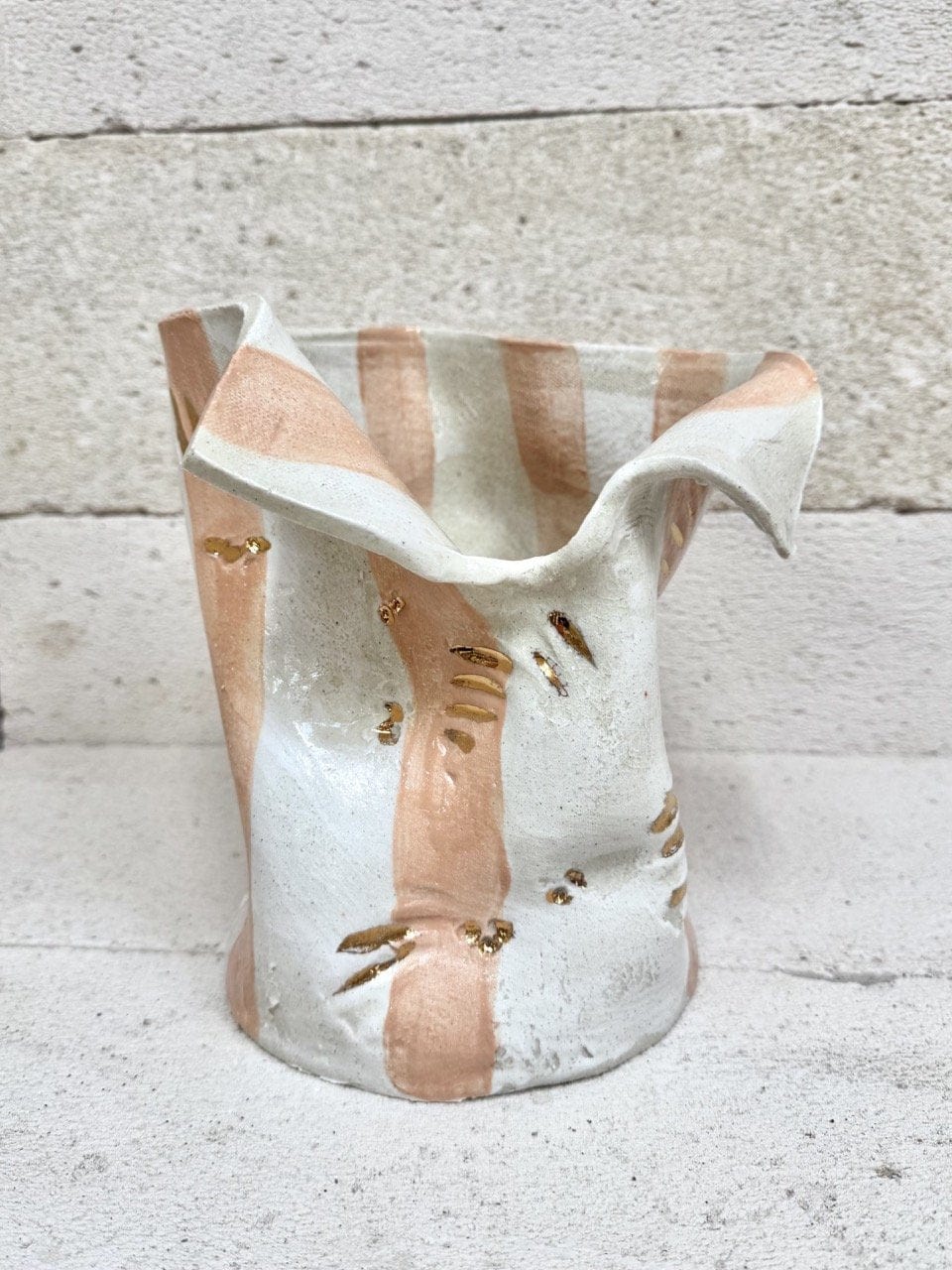 Mid Crush Vase - 'Gold Pink Nude Stripe'