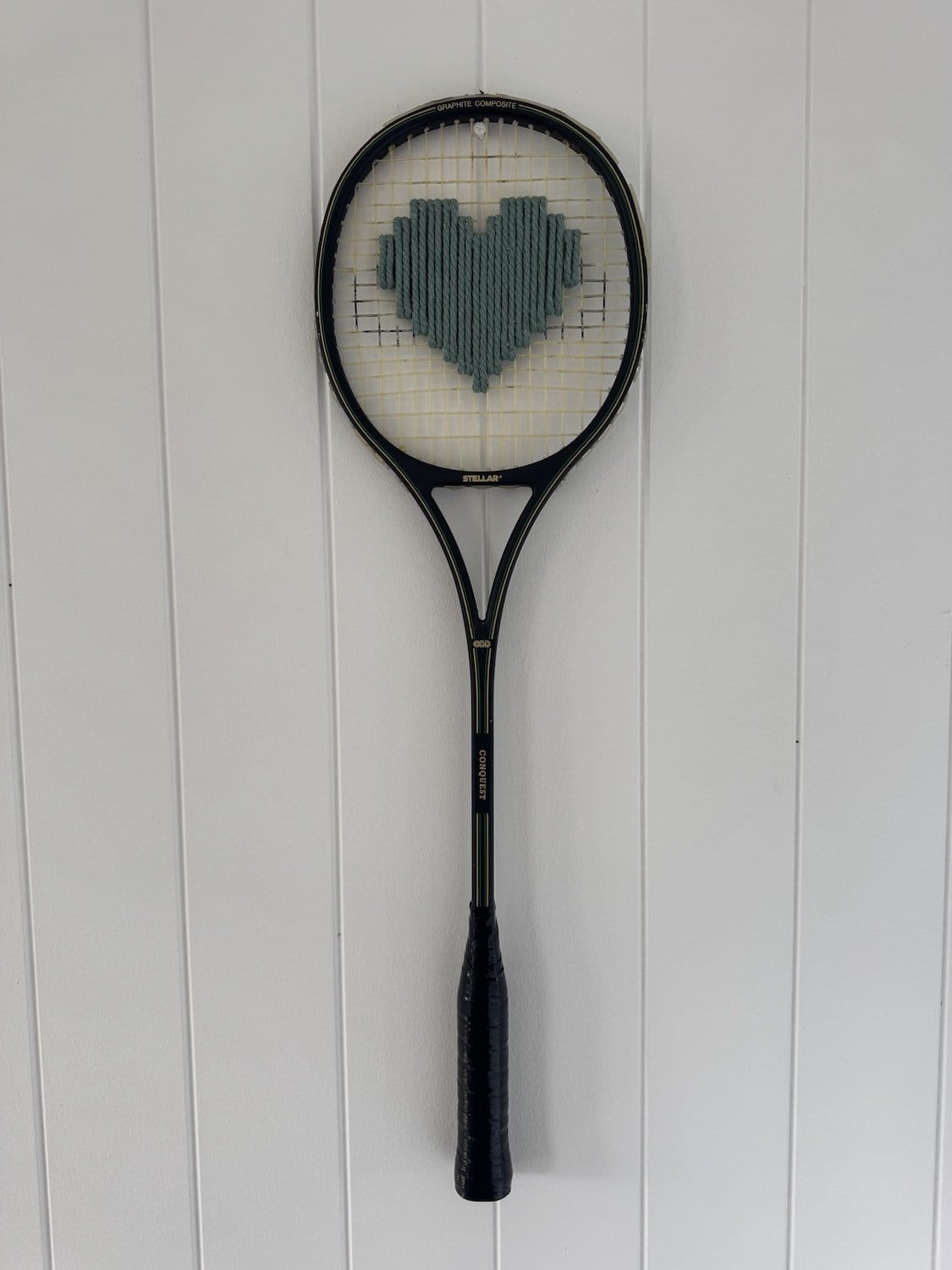 Vintage Squash Racquet With Woven Heart - Sage Green