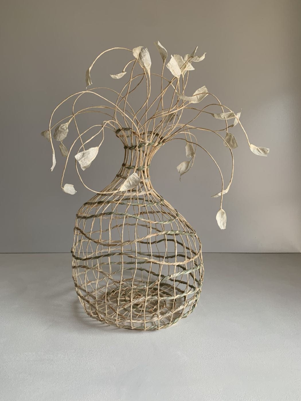 Woven Vase In Pale Yellow And Sage Green