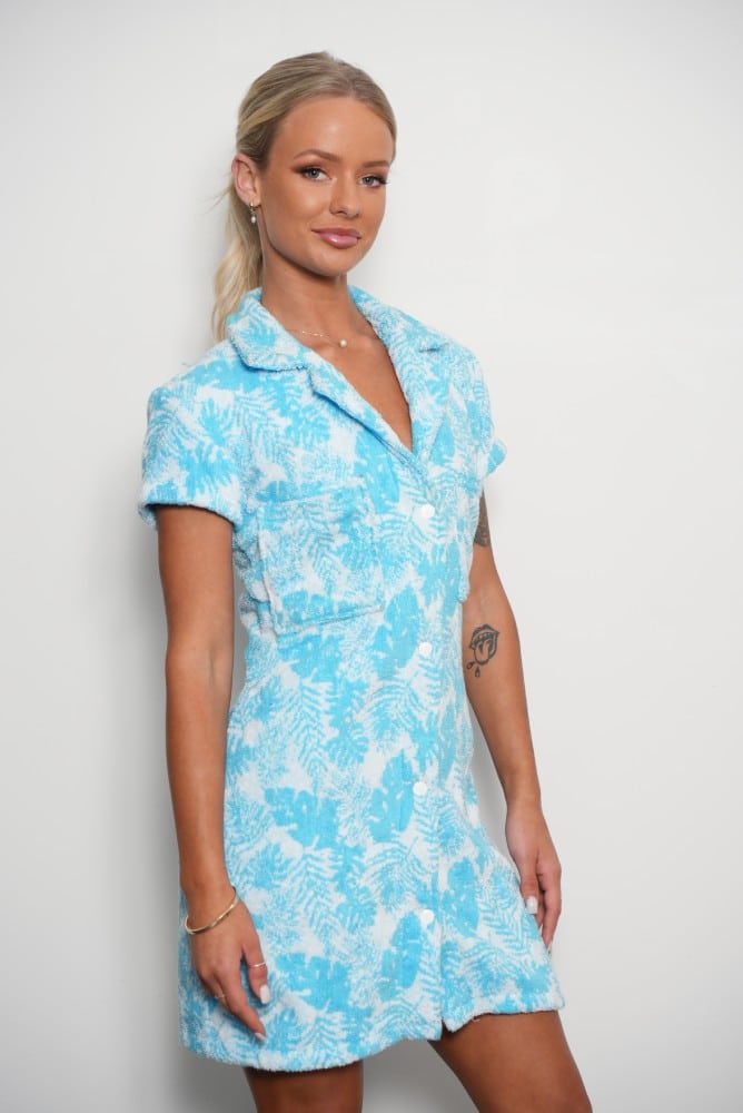 Women's Terry Towelling Dress - Lagoon Blue Greenhouse Interiors Women's Terry Towelling Dress - Lagoon Blue Greenhouse Interiors