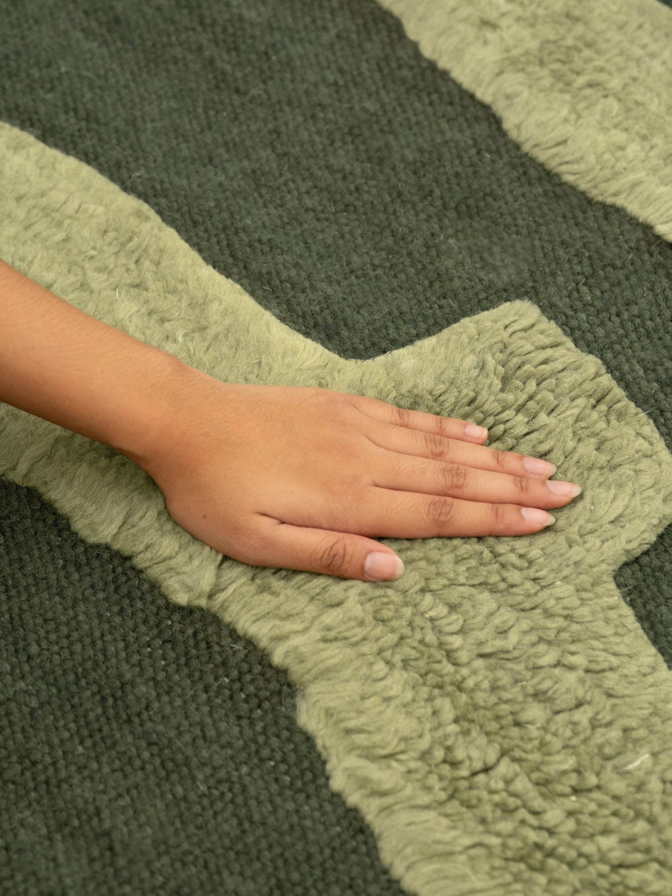 Cradle Green Washable Wool Fine Cut Pile Rug