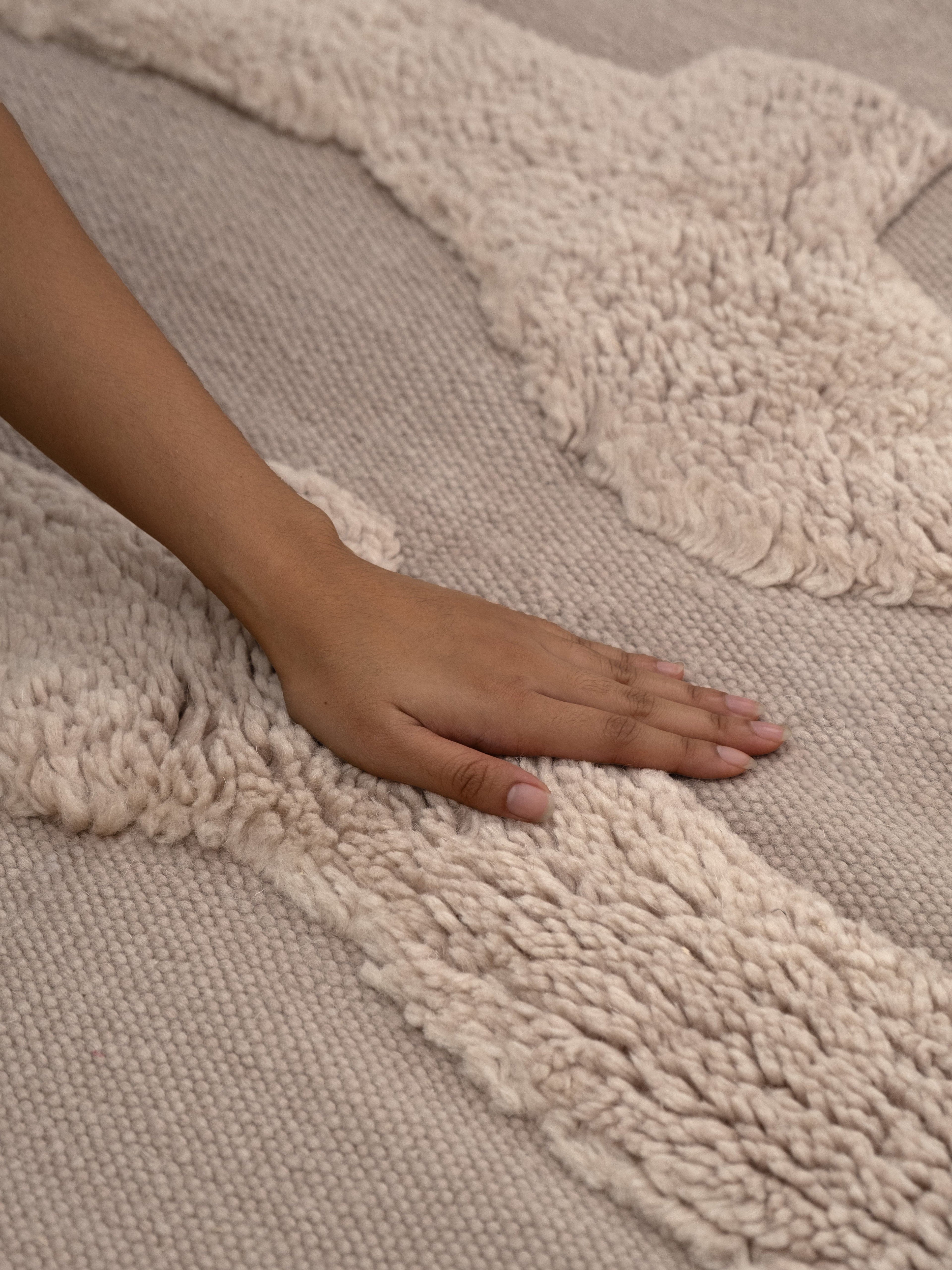 Cradle Neutral Washable Wool Fine Cut Pile Rug