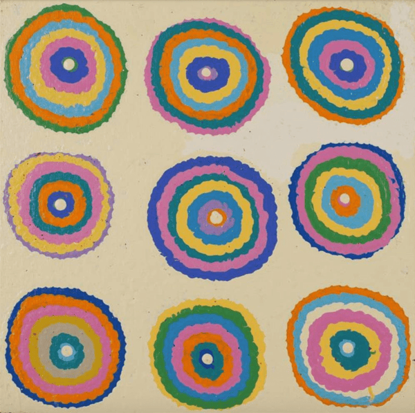 3095/25 Painting Watiya-warnu Jukurrpa (Seed Dreaming) 46x46cm Tanya Nungarrayi Collins - Warlukulangu Artists