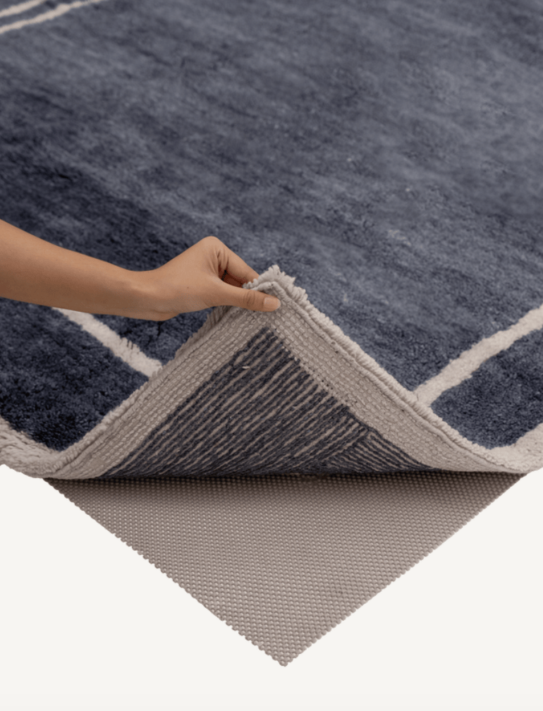 Tempest Steel Blue Washable Wool Fine Cut Pile Rug