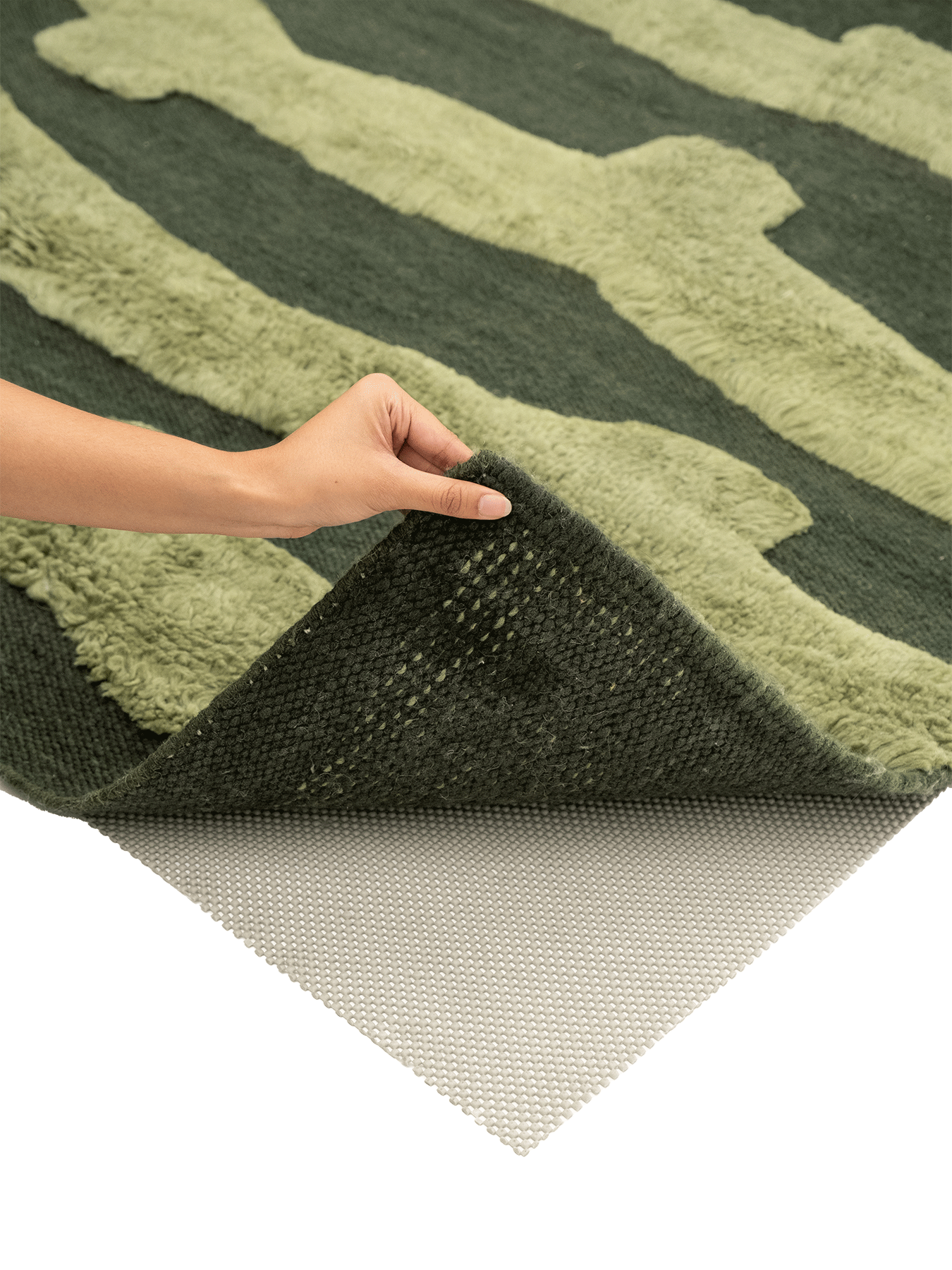 Cradle Green Washable Wool Fine Cut Pile Rug