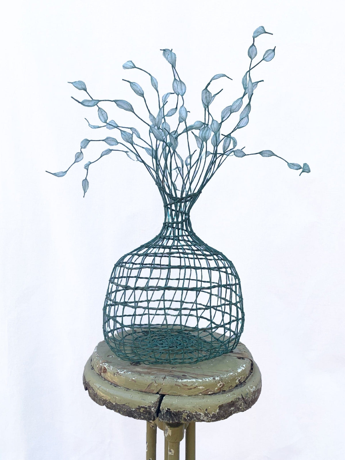 Woven Vase In Sage Green With Encaustic Wax