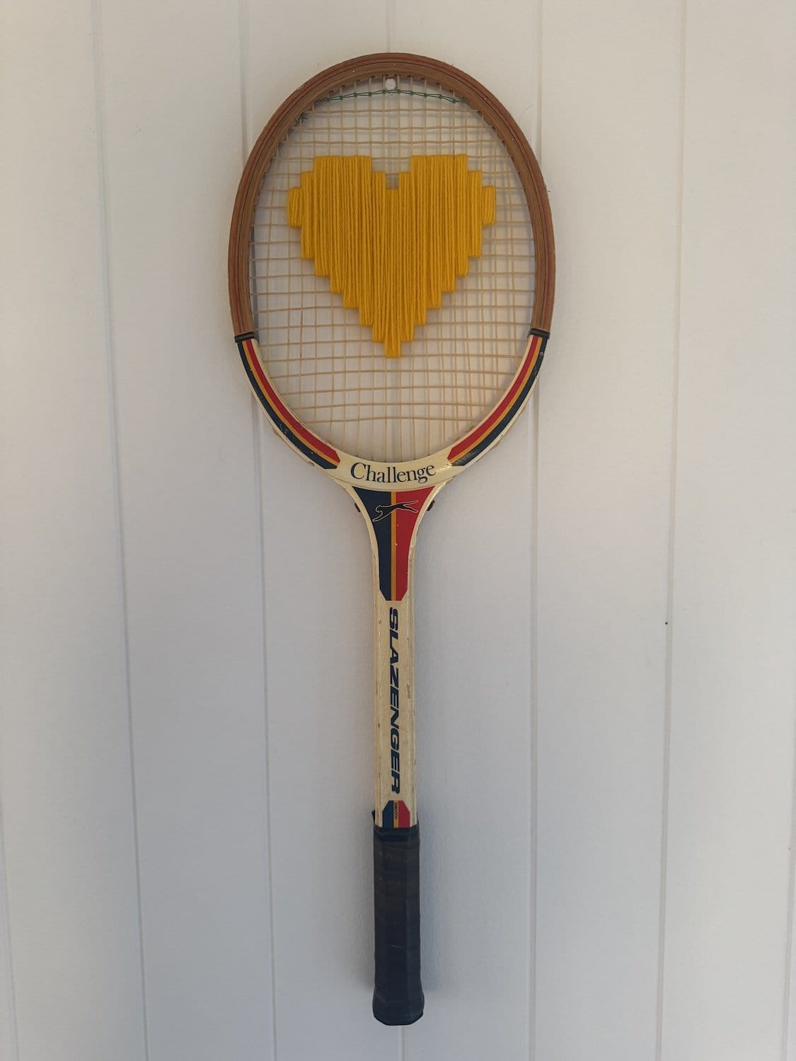 Vintage Tennis Racquet With Woven Heart - Yellow