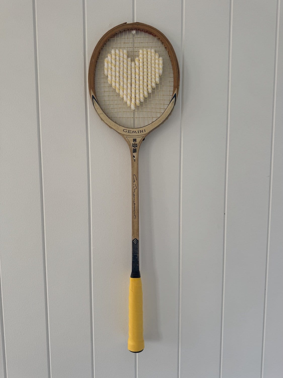 Vintage Squash Racquet With Woven Heart - Retro Yellow