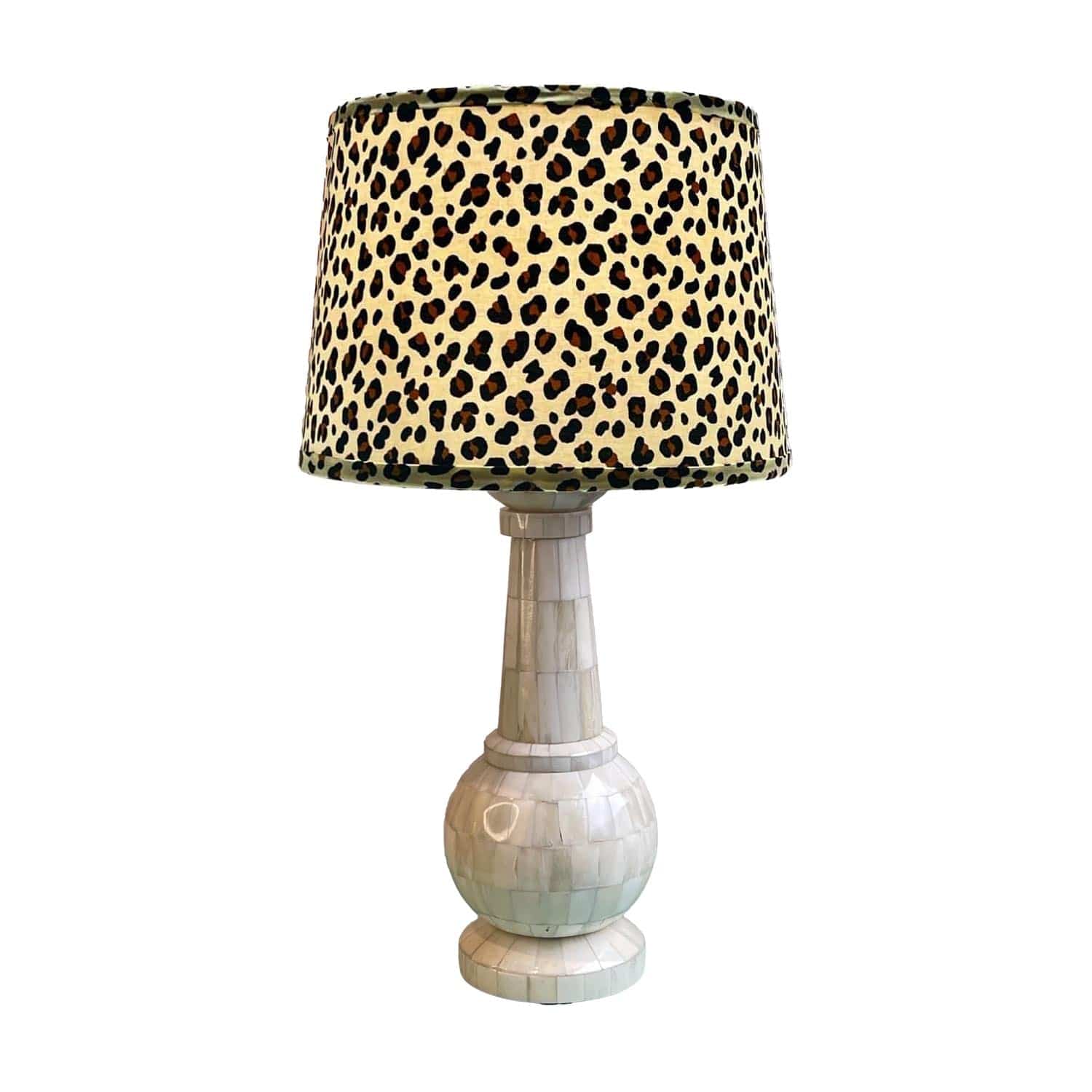 White Bone Inlay Lamp with Leopard Shade
