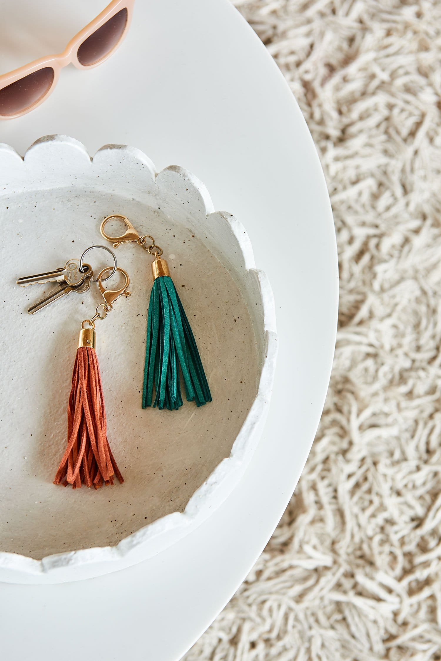 Leather Tassle Keyring - Green