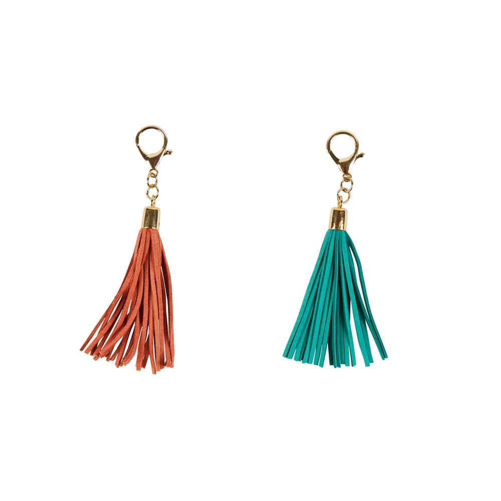 Leather Tassle Keyring - Green