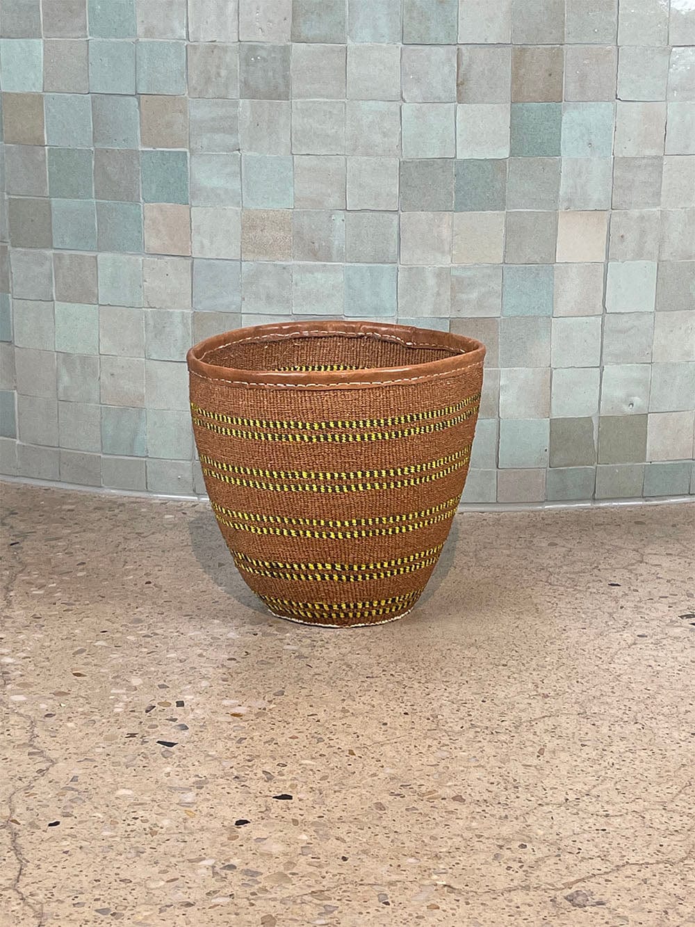 Kenyan Sisal Basket with Leather - Medium