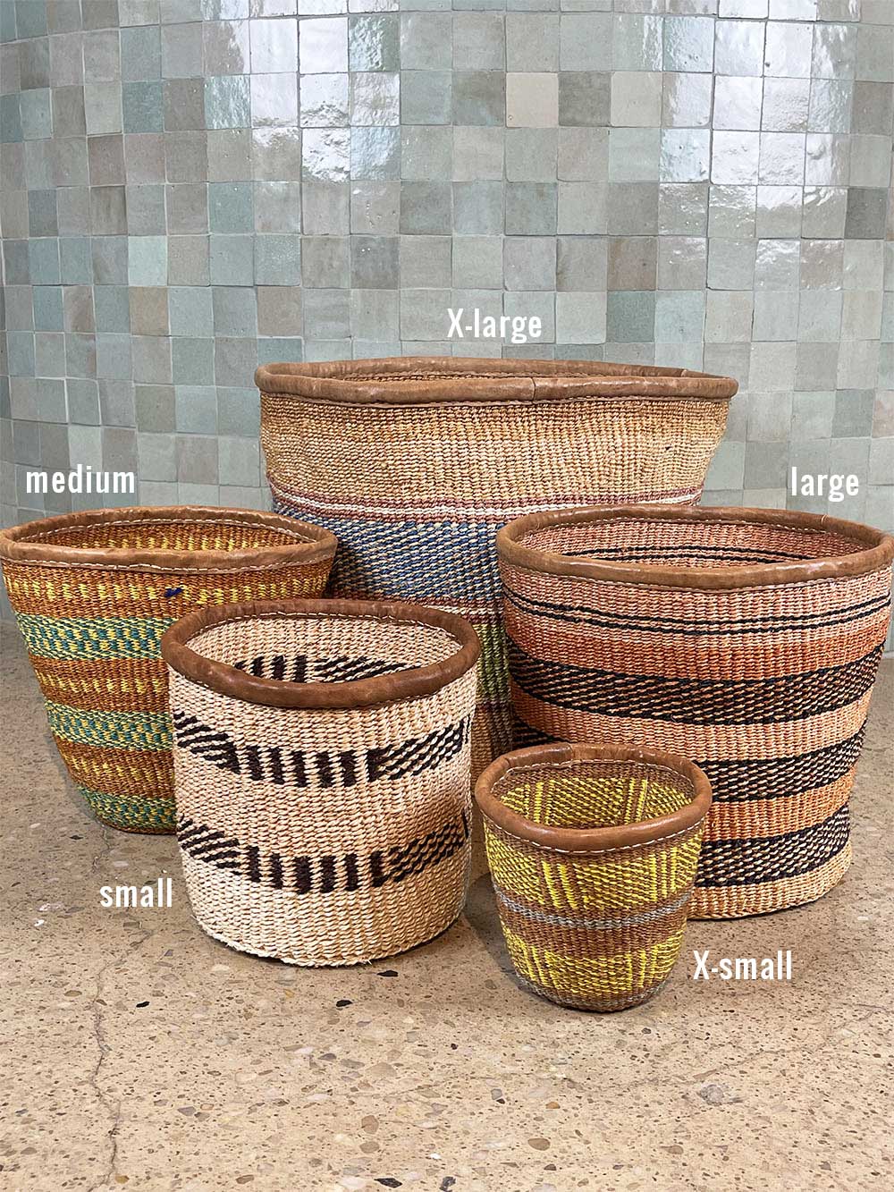 Kenyan Sisal Basket with Leather - Medium