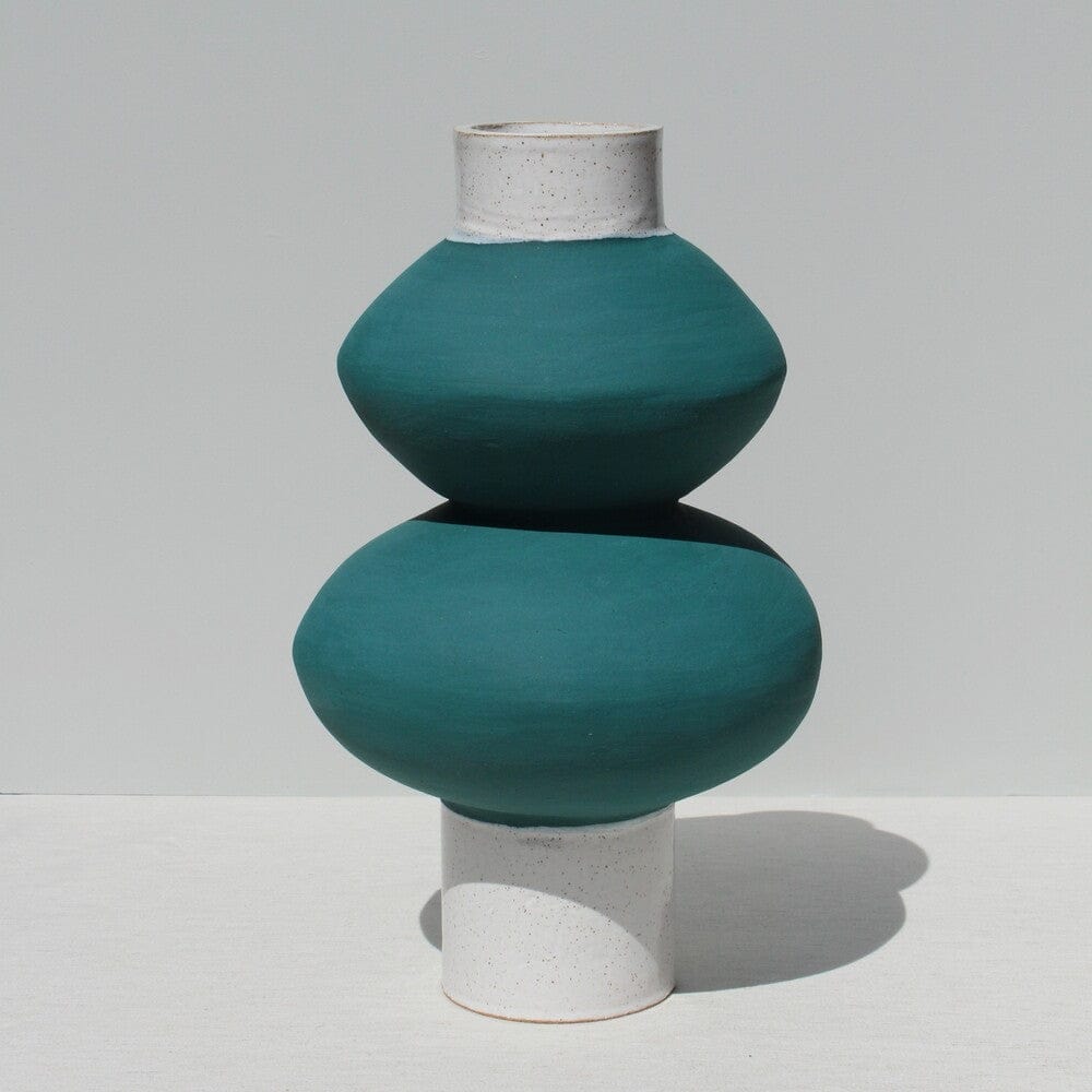 Dark Green And White Stacked Vessel