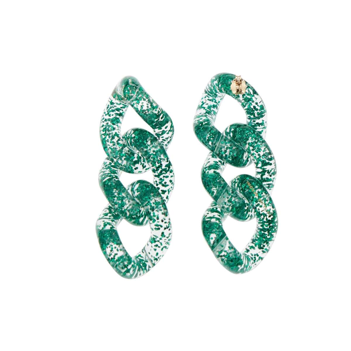 Flat Chain Earring - Green Glitter