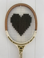 Vintage Tennis Racquet Wall Art - Dark Olive Heart