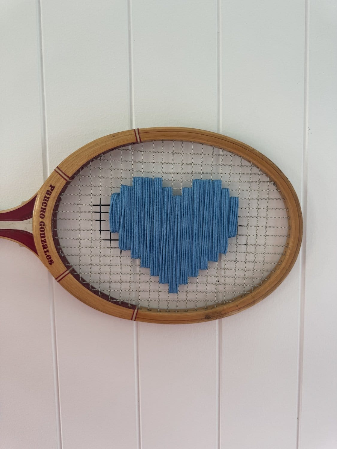 Vintage Tennis Racquet With Woven Heart - Blue (Horizontal)