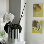 Olive Green And White Striped Vessel Or Planter