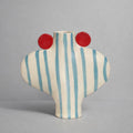 Blue Striped Vessel With Red Handles-Ceramics-Formantics-Greenhouse Interiors Pty Ltd