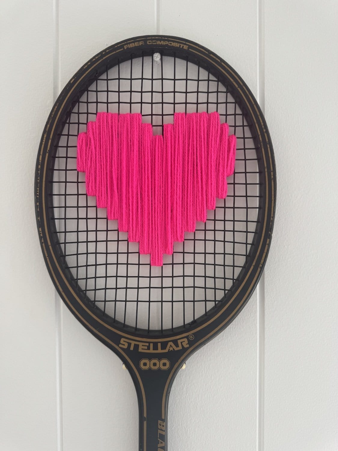 Vintage Tennis Racquet With Woven Heart - Bright Pink
