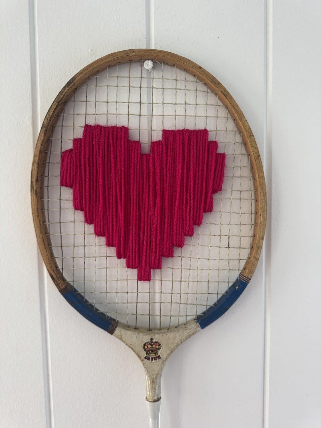 Vintage Badminton Racquet With Woven Heart - Dark Pink