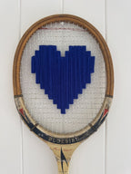 Vintage Tennis Racquet Wall Art - Royal Blue Heart