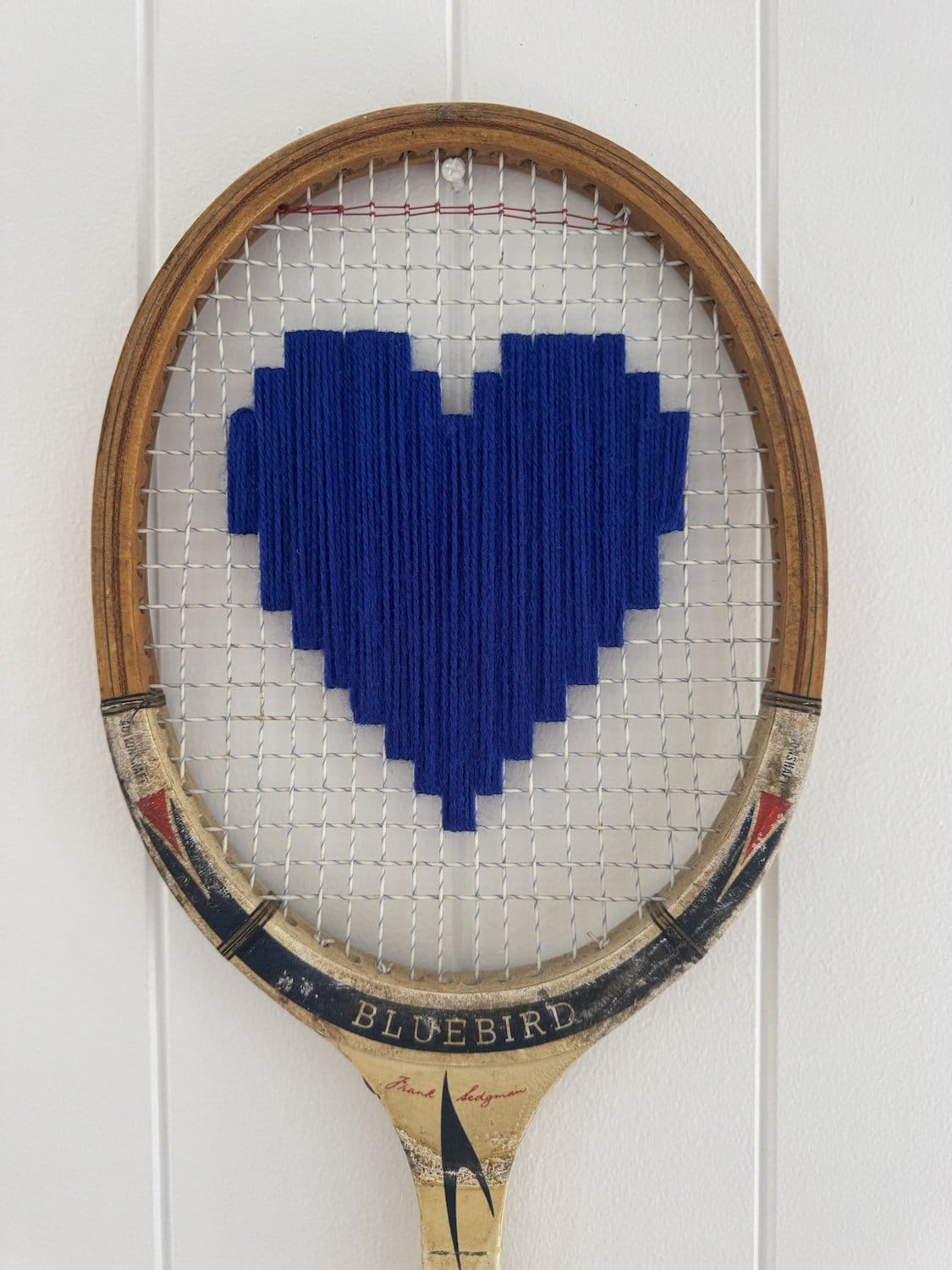 Vintage Tennis Racquet Wall Art - Royal Blue Heart