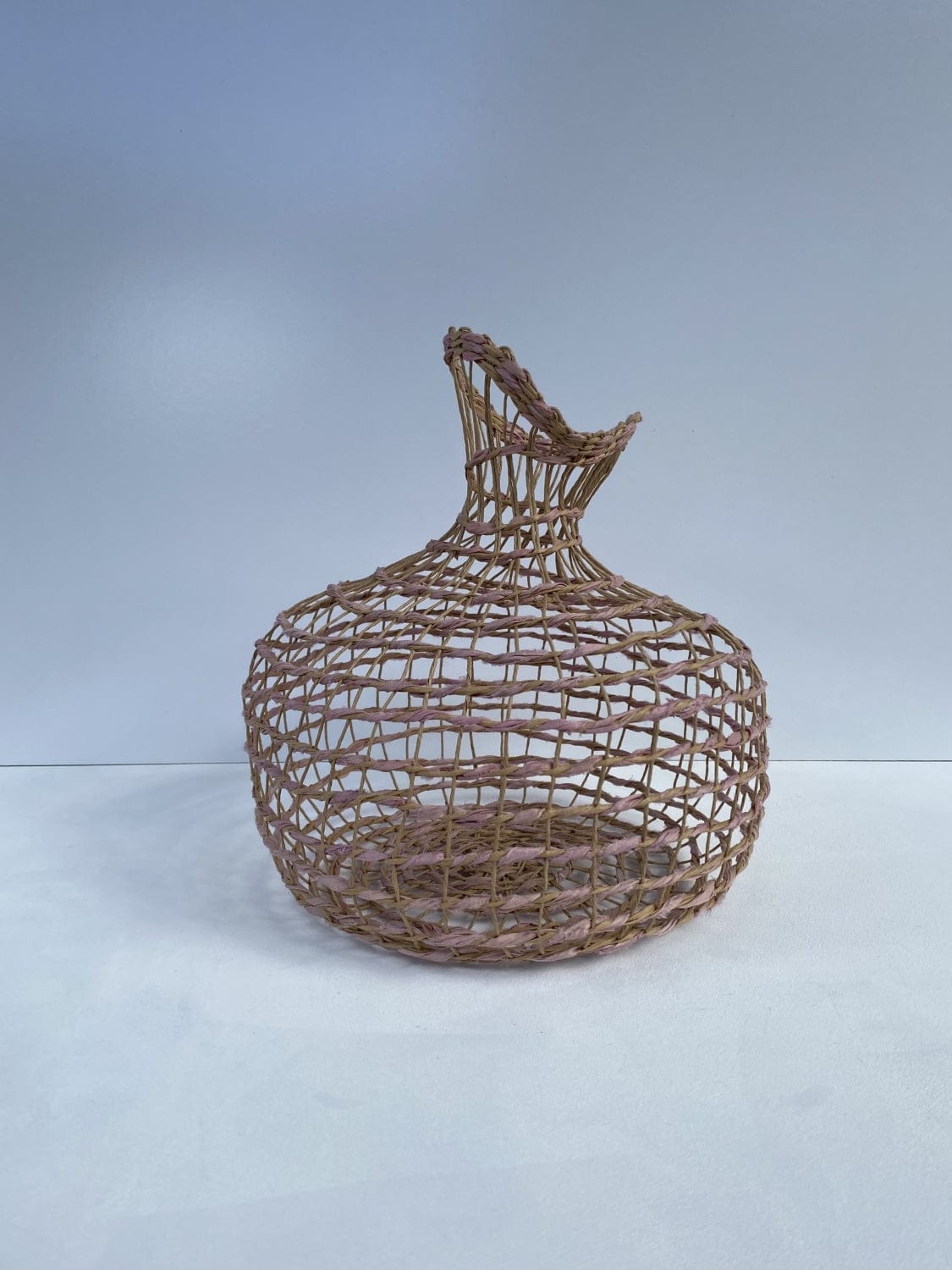 Woven Vase In Natural Brown And Pink Sari Silk