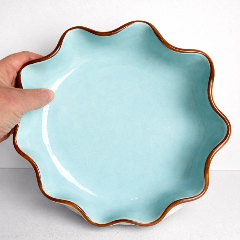 Light Blue Ruffle Bowl With A Dark Brown Rim-Ceramics-Formantics-Greenhouse Interiors Pty Ltd
