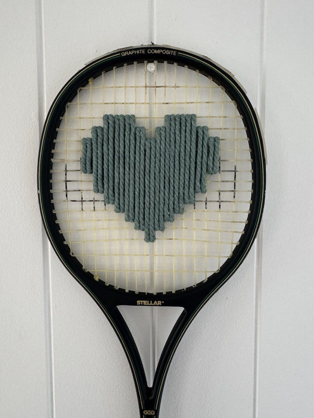 Vintage Squash Racquet With Woven Heart - Sage Green