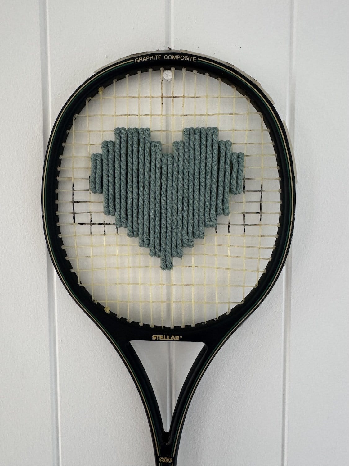 Vintage Squash Racquet With Woven Heart - Sage Green