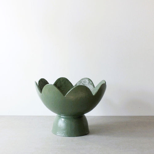 Scalloped Pedestal Bowl - Forest Green