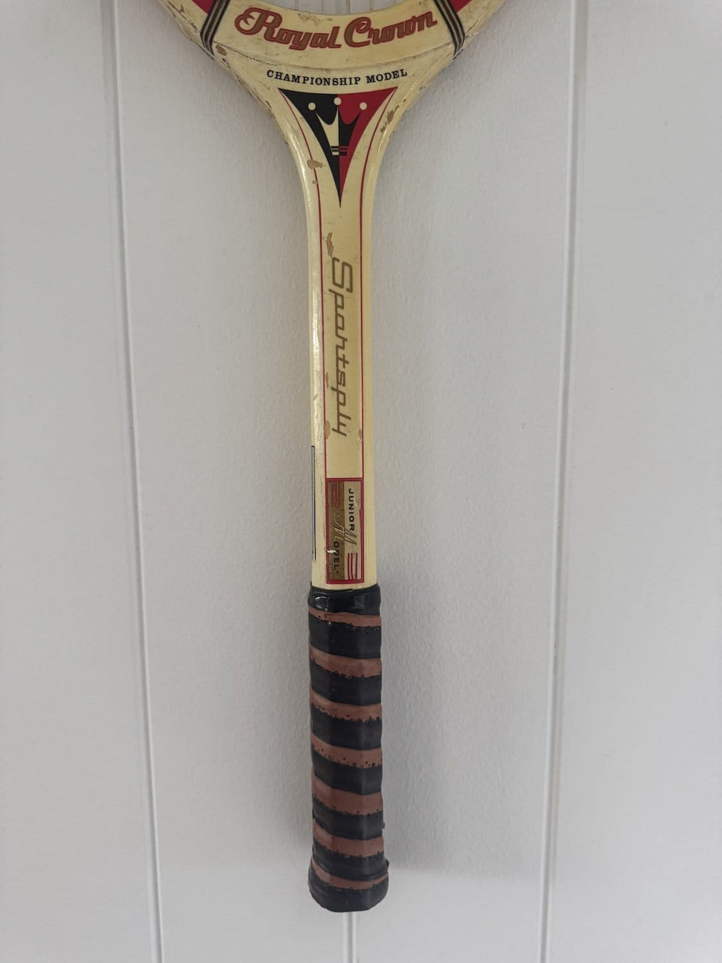 Vintage Tennis Racquet Wall Hanging - Red & Blue Woven Heart