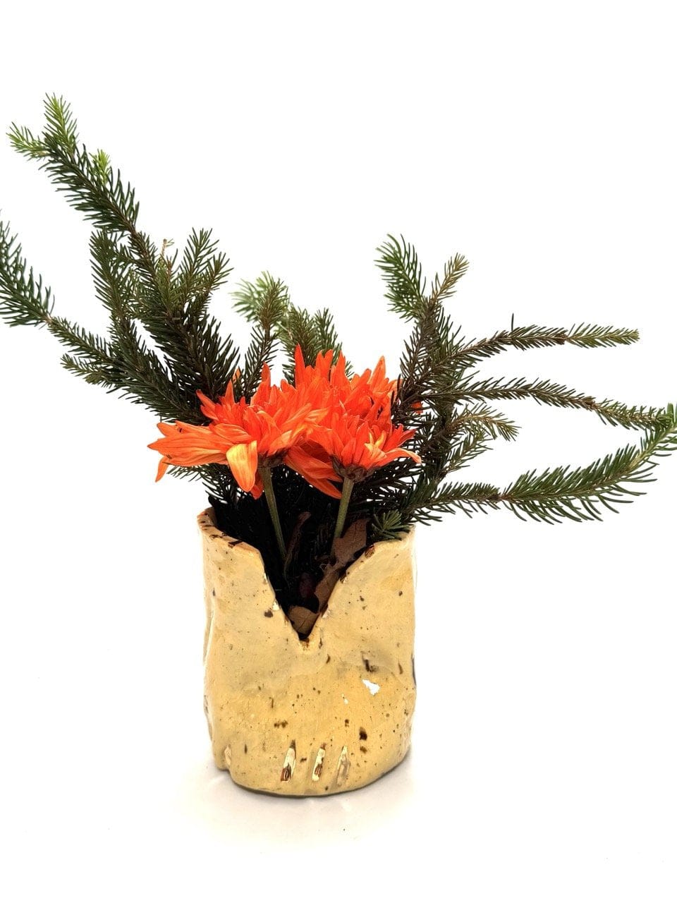 Short Crush Vase 'Yellow Speckle / Gold'-Ceramics-Lauren Barton-Greenhouse Interiors Pty Ltd