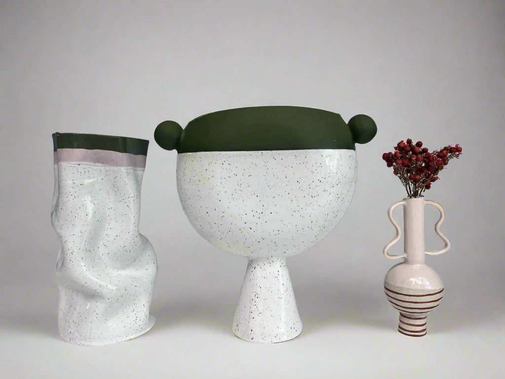 Slouch Vessel In Olive Green And Lilac