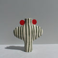Olive Green Striped Vessel With Red Handles-Ceramics-Formantics-Greenhouse Interiors Pty Ltd