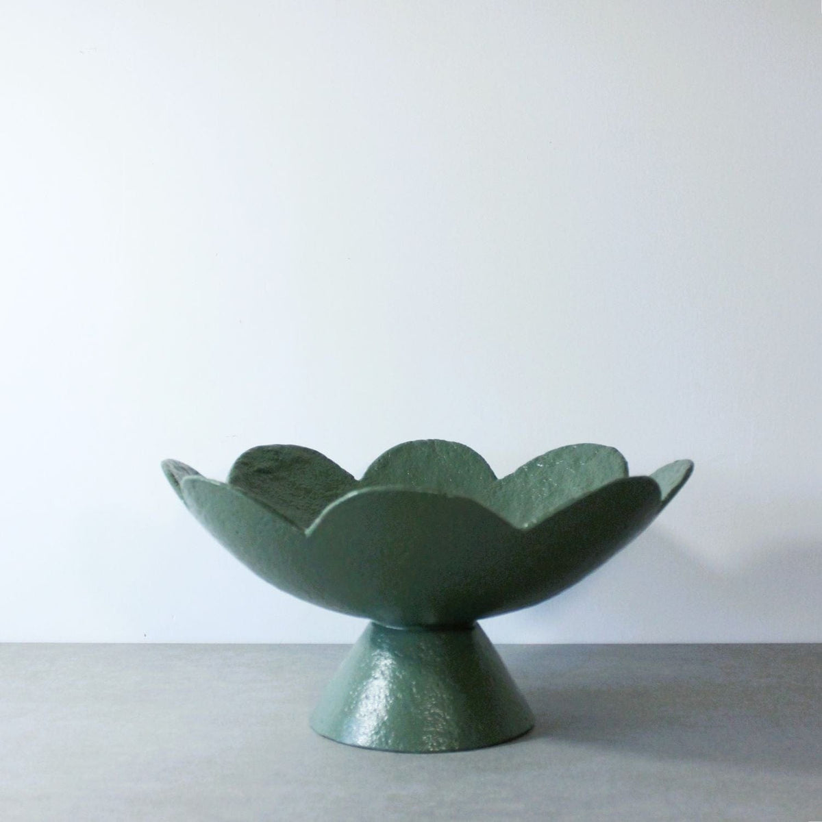 Scalloped Pedestal Bowl - Forest Green