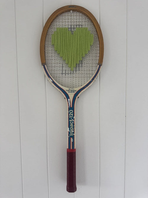 Vintage Tennis Racquet Wall Art - Green Heart