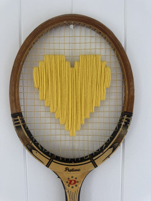 Vintage Tennis Racquet Wall Art - Yellow Heart