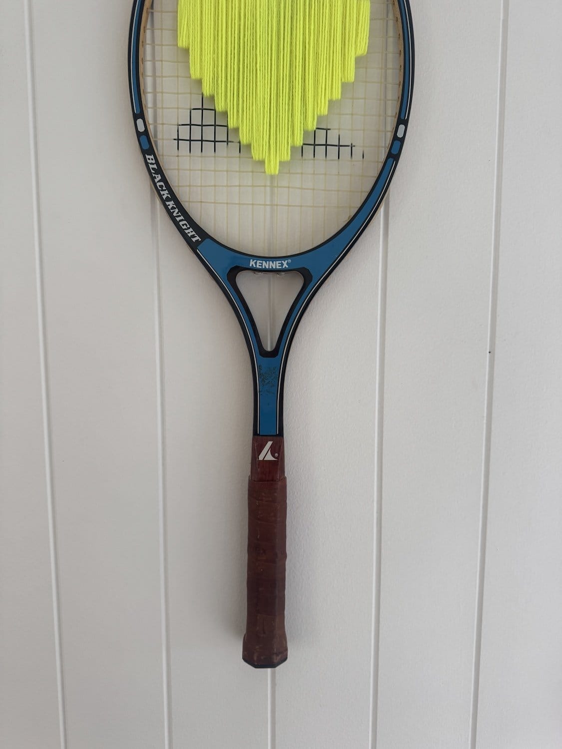Vintage Tennis Racquet Wall Hanging With Woven Heart - Fluoro Yellow-Wall Hangings-What A Racquet-Greenhouse Interiors Pty Ltd