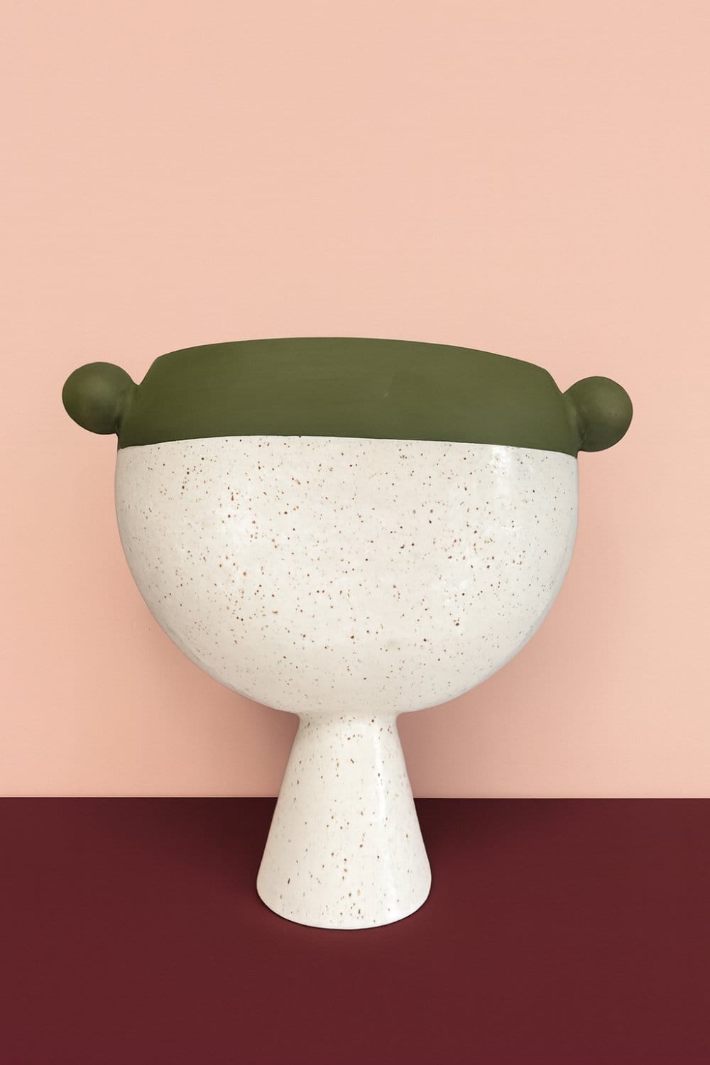Ball Vase In Olive Green And White