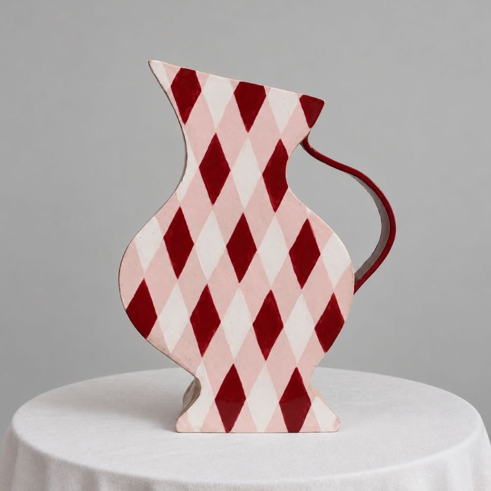 Harlequin Vessel In Burgundy And Pink