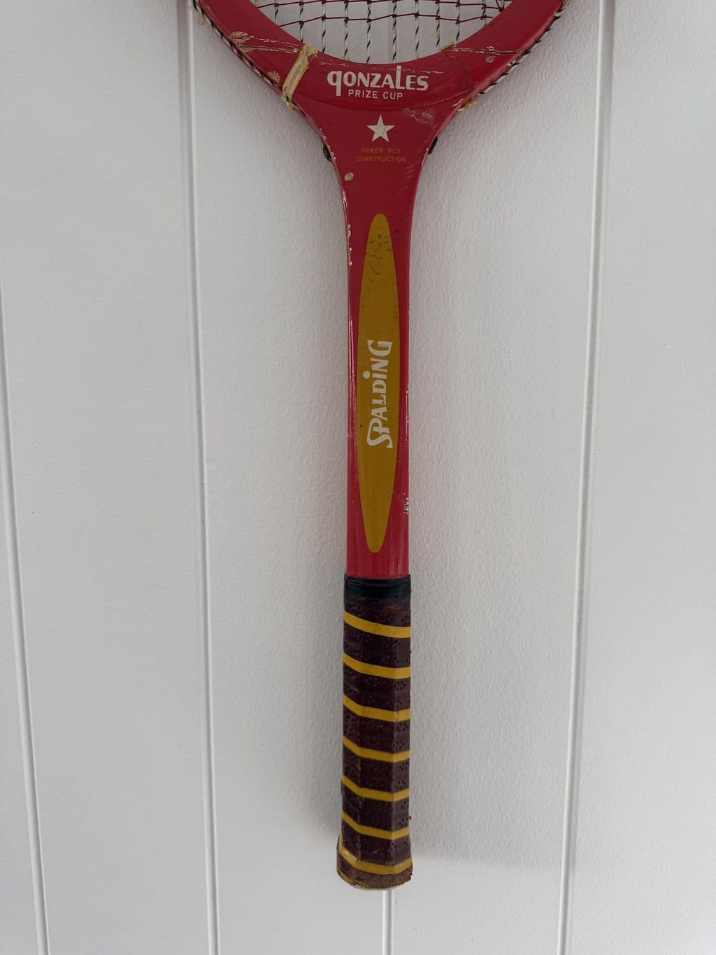 Vintage Tennis Racquet Wall Hanging With Woven Heart - Yellow-Wall Hangings-What A Racquet-Greenhouse Interiors Pty Ltd