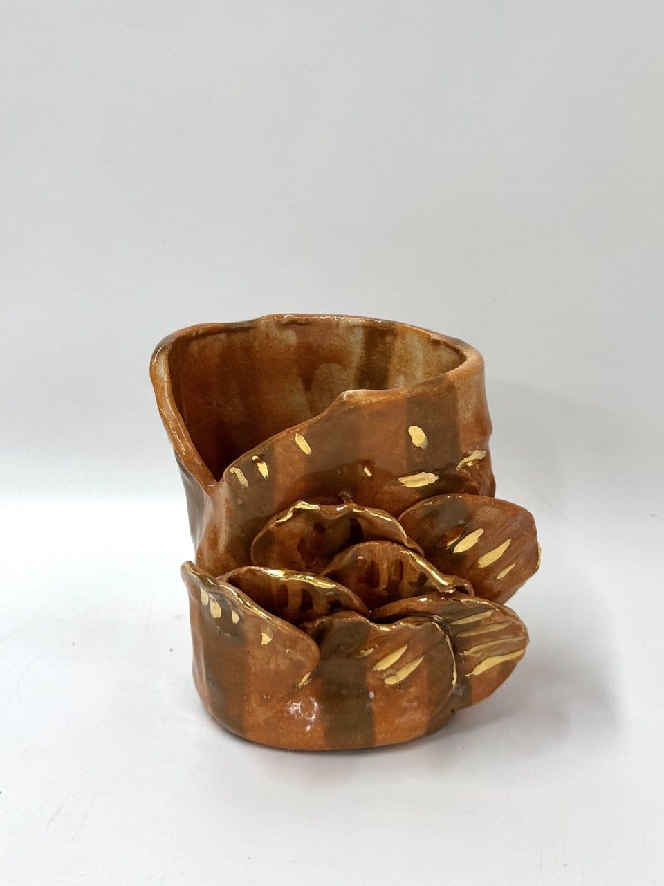 Short Crush Sculptural Vase ' Copper Brown Gold'