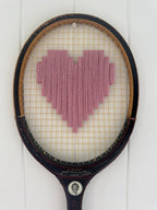 Vintage Tennis Racquet Wall Hanging With Woven Heart - Pink-Wall Hangings-What A Racquet-Greenhouse Interiors Pty Ltd