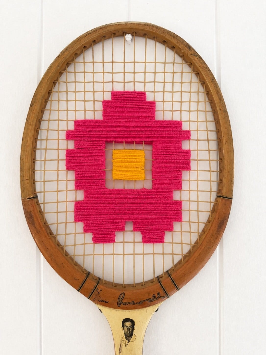 Vintage Tennis Racquet Wall Art - Pink Flower