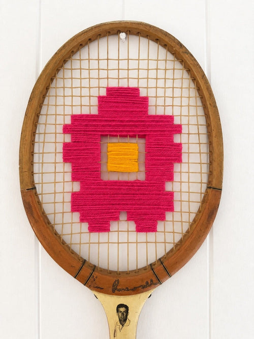 Vintage Tennis Racquet Wall Art - Pink Flower