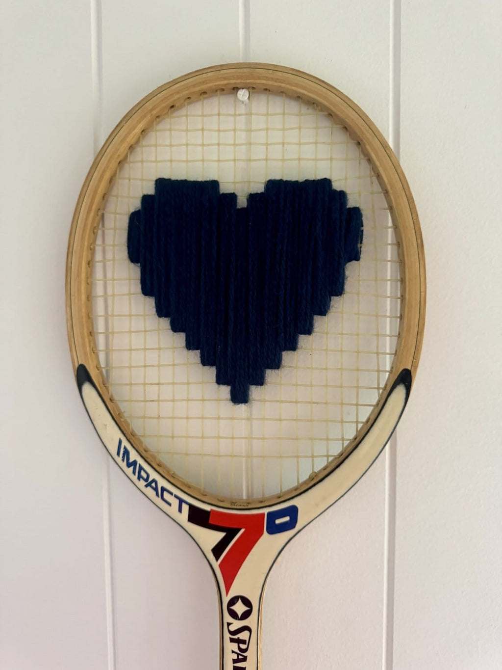 Vintage Tennis Racquet Wall Art - Navy Heart